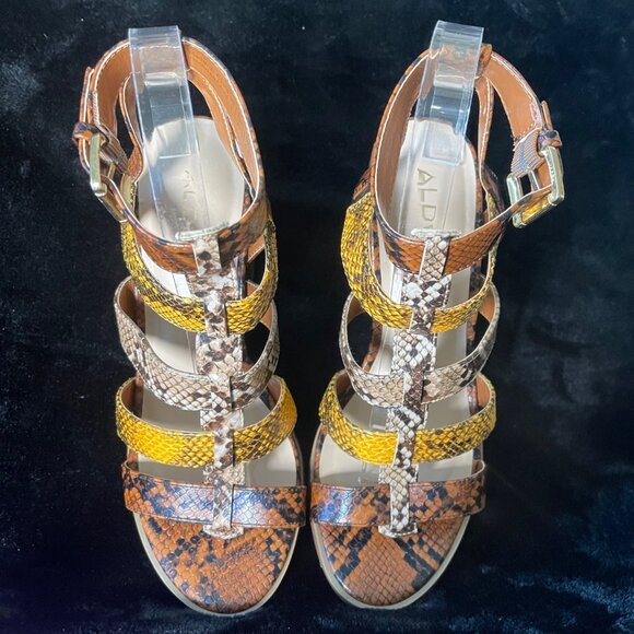 Aldo Women’s Strappy Snake Print Block Heel Sandals Size 7 Buckle Strap - Picture 3 of 10